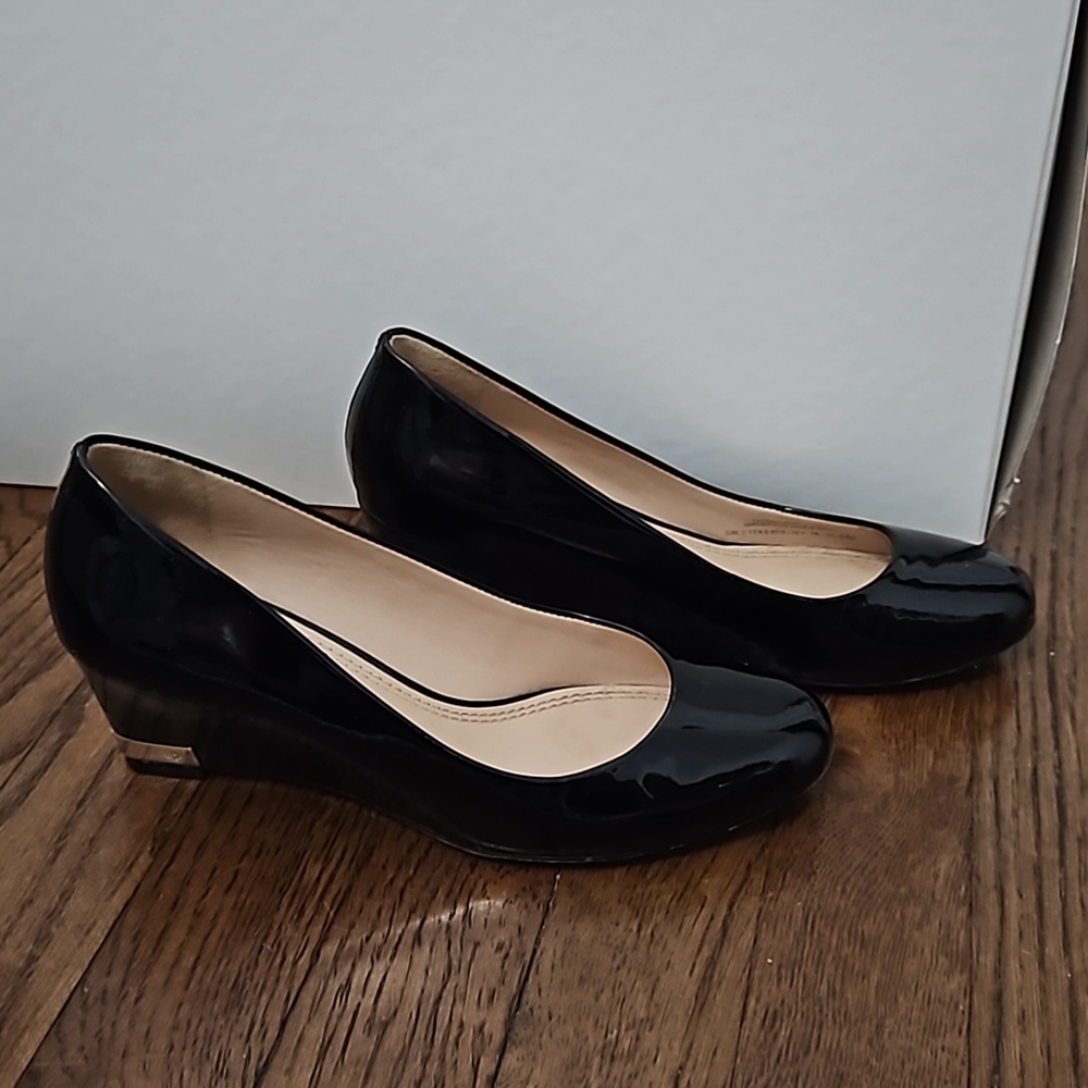Tory Burch black patent wedge